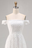 White Off The Shoulder Lace A Line High-Low Boho Maxi Dress