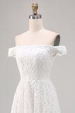 White Off The Shoulder Lace A Line High-Low Boho Maxi Dress