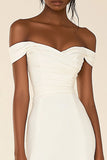 White Bodycon Satin Off The Shoulder Short Graduation Dress