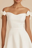 White Satin A Line Short Graduation Dress with Ruffles