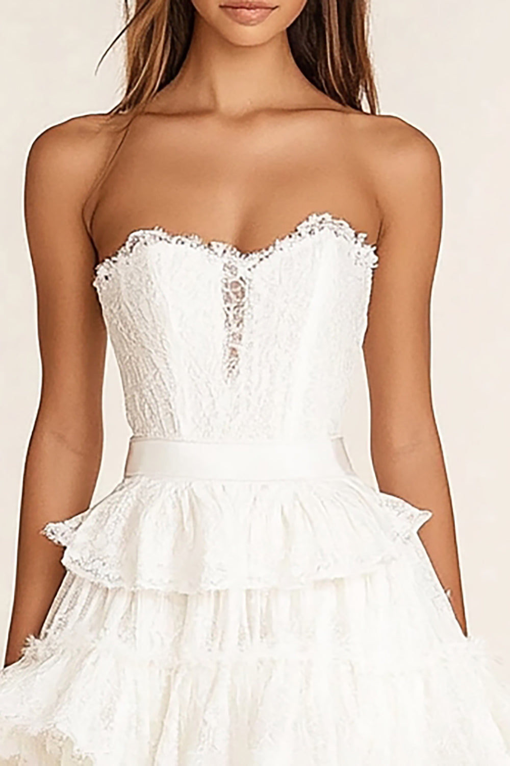 Zapakasa Women White Strapless Lace Short Graduation Dress with Ruffles Sweetheart A Line Little White Dress Zapakasa Women White Strapless Lace Short Graduation Dress with Ruffles Sweetheart A Line Little White Dress
