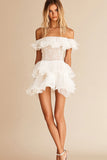 White Organza Short A Line Graduation Dress with Ruffles