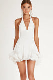 White Halter Organza Short A Line Graduation Dress with Ruffles