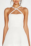 White Chiffon A Line Short Graduation Dress with Ruffles
