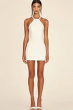 Simple White Bodycon Satin Halter Short Graduation Dress
