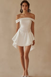White Off the Shoulder Chiffon Short A Line Graduation Dress