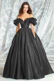 Black Off the Shoulder Satin Ball Gown Long Prom Dress