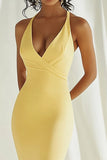Daffodil Satin Mermaid Long V Neck Prom Dress
