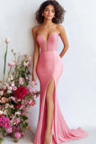 Sparkly Watermelon Sequin Sweetheart Mermaid Long Prom Dress with Slit