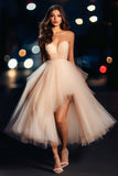 Champagne Sweetheart Tulle Ball Gown Long Prom Dress with Slit