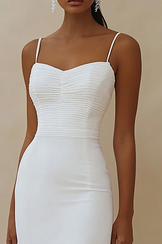 White Satin Sweetheart High-Low Engagement Dress Dress with Ruffles
