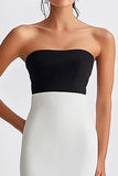 Black and White Mermaid Satin Strapless Long Formal Dress