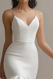 Ivory Satin Mermaid Long Engagement Dress with Ruffles