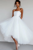 White Tulle Square Neck High-Low A Line Engagement Dress