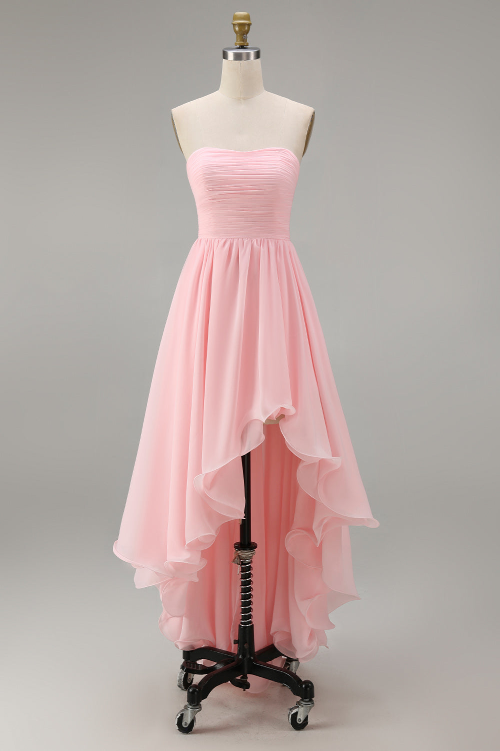 White Chiffon A Line High-Low Engagement Dress with Ruffles
