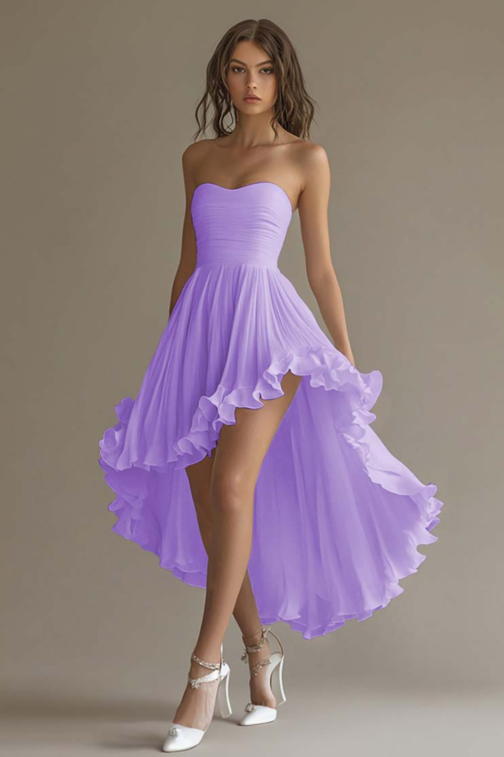 Zapakasa Women White Chiffon A Line High-Low Engagement Dress with Ruffles Strapless Rehearsal Dinner Dress with Pleats Zapakasa Women White Chiffon A Line High-Low Engagement Dress with Ruffles Strapless Rehearsal Dinner Dress with Pleats