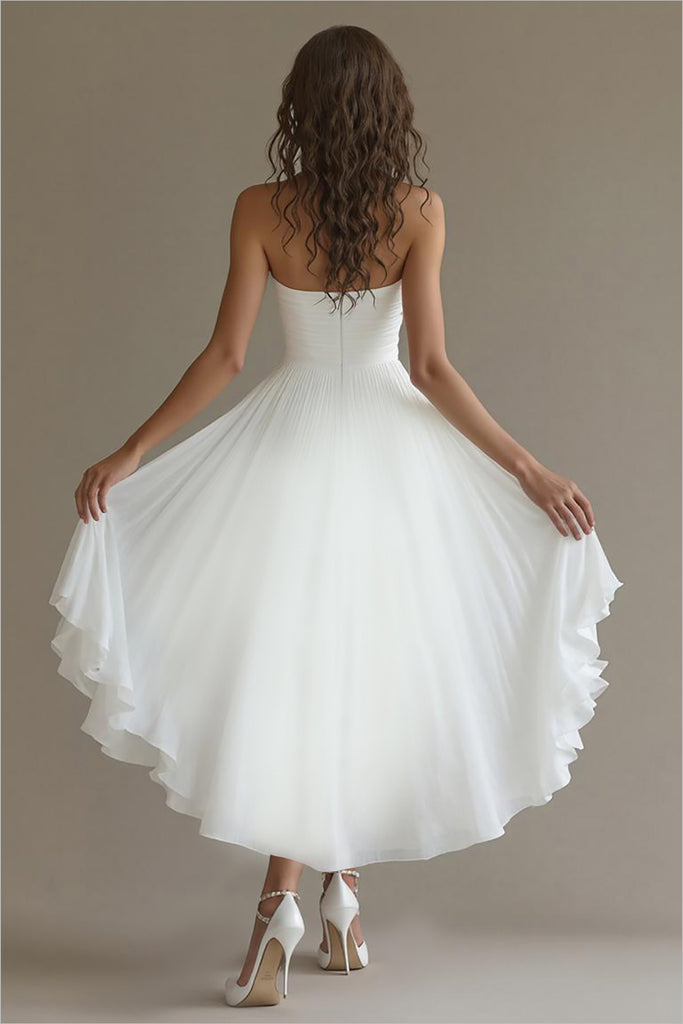 Zapakasa Women White Chiffon A Line High-Low Engagement Dress with
