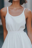 White Chiffon Scoop Neck Short A Line Graduation Dress
