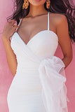 White Bodycon Short Spaghetti Straps Graduation Dress with Ruffles