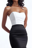Black and White Mermaid Long Strapless Prom Dress with Ruffles