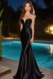 Black Satin Mermaid Sweetheart Long Prom Dress