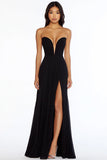 Black Strapless Long Sheath Prom Dress with Slit