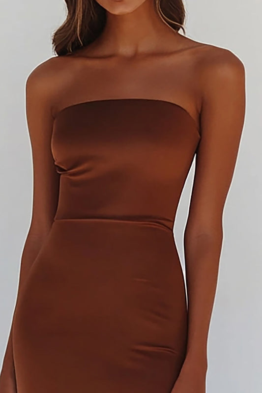 Terracotta Sheath Square Neck Long Prom Dress with Slit