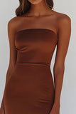 Terracotta Sheath Square Neck Long Prom Dress with Slit