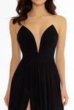 Black A Line V-Neck Long Prom Dress with Slit