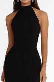 Mermaid Black High Neck Long Prom Dress with Slit