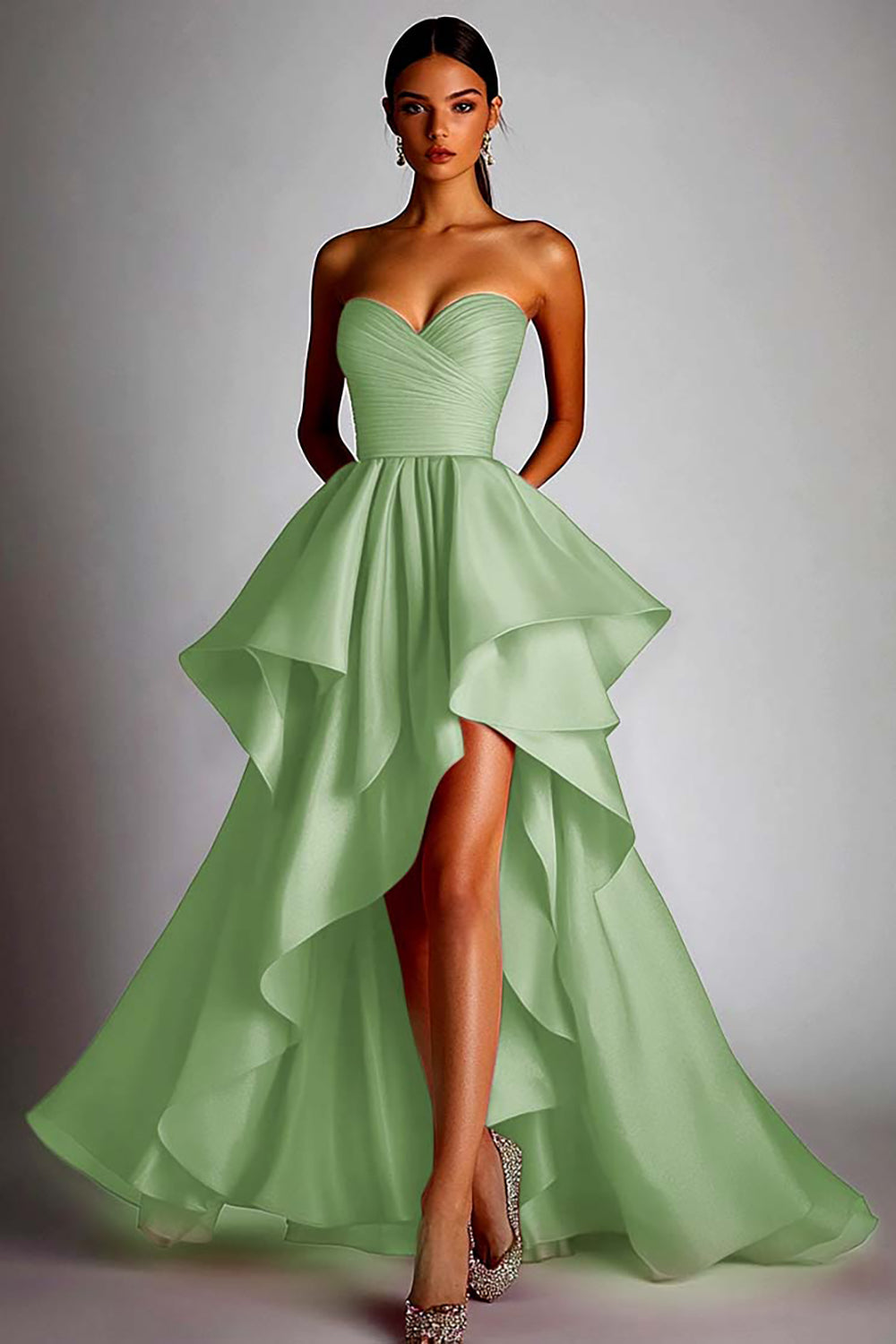 Fuchsia Satin Sweetheart Ball Gown High Low Prom Dress with Ruffles