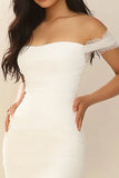 White Bodycon Pleated Short Graduation Dress with Lace