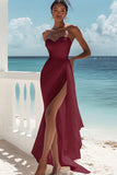 White Tulle Sweetheart Long Boho Maxi Engagement Dress with Slit