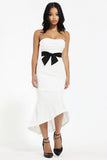 White Satin Strapless Mermaid Engagement Dress with Bow