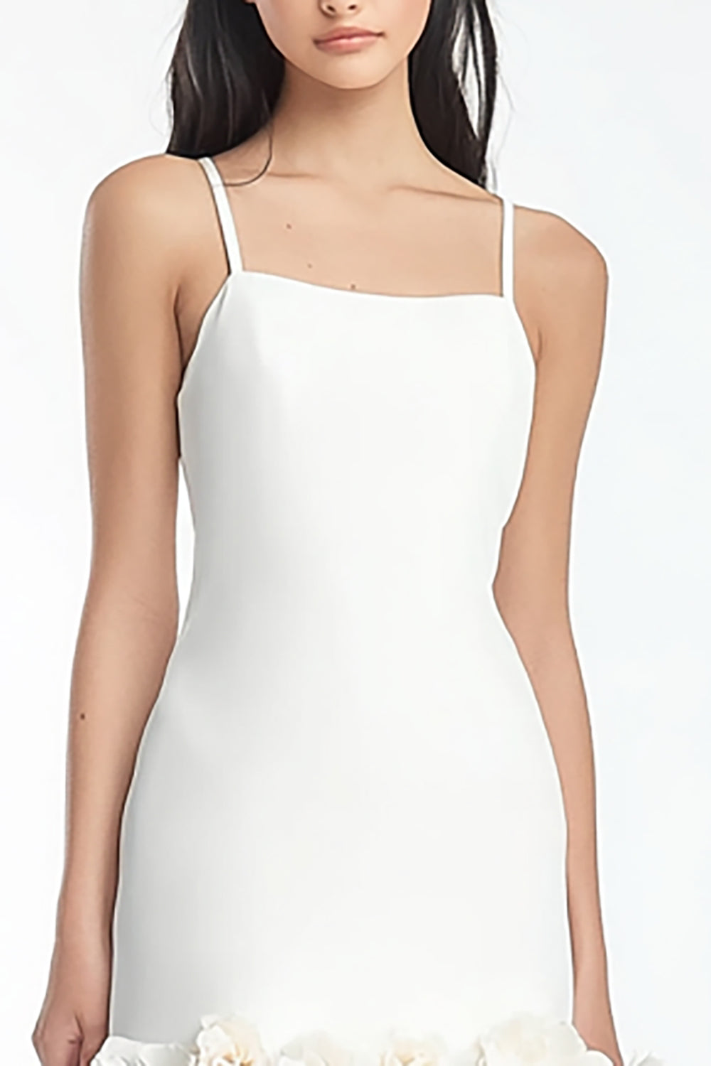 White Satin Floral Spaghetti Straps Short Bodycon Graduation Dress