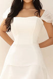 White A Line Organza Short Graduation Dress with Pleats