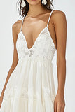 White V Neck A Line Boho Maxi Dress with Ruffles