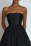 Black Floral A Line Square Neck Midi Formal Dress with Lace