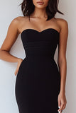 Black Chiffon Strapless Bodycon Midi Formal Dress with Slit