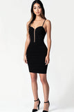 Black Satin Bodycon Spaghetti Straps Short Cocktail Dress