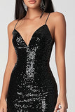 Sparkly Black Sequins V-Neck Mini Bodycon Cocktail Dress