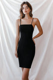 Black Satin Spaghetti Straps Bodycon Short Cocktail Dress