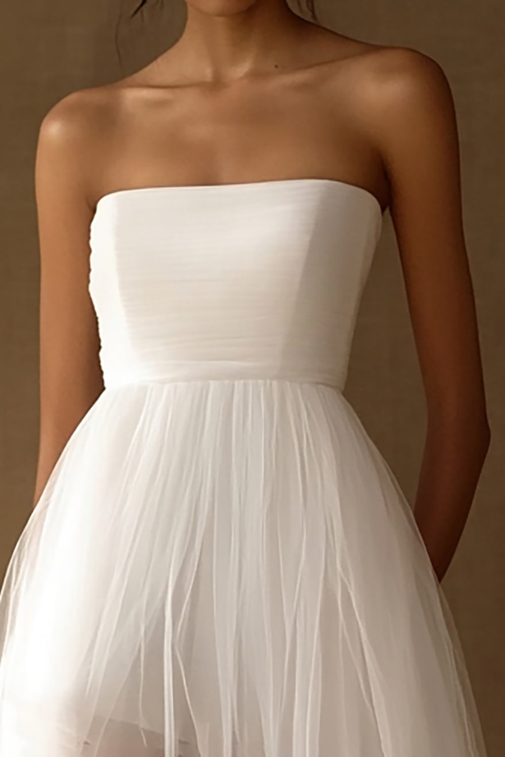Zapakasa Women White A Line Tulle Square Neck High-Low Graduation Dress
