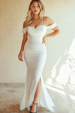 White Chiffon Sweetheart Long Mermaid Engagement Dress with Slit