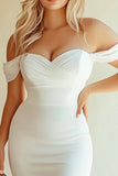 White Chiffon Sweetheart Long Mermaid Engagement Dress with Slit