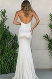 White Satin Halter Neck Long Mermaid Engagement Dress
