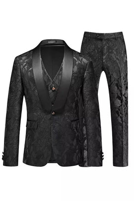 Jacquard Black Shawl 3 Pieces Lapel Men's Suits