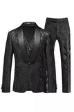 Jacquard Black Shawl 3 Pieces Lapel Men's Suits
