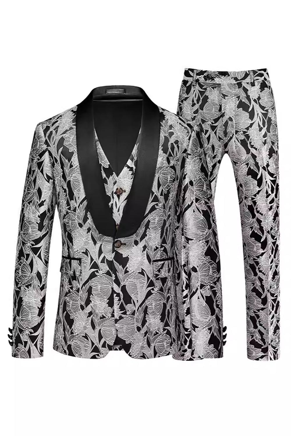 Jacquard Black Shawl 3 Pieces Lapel Men's Suits