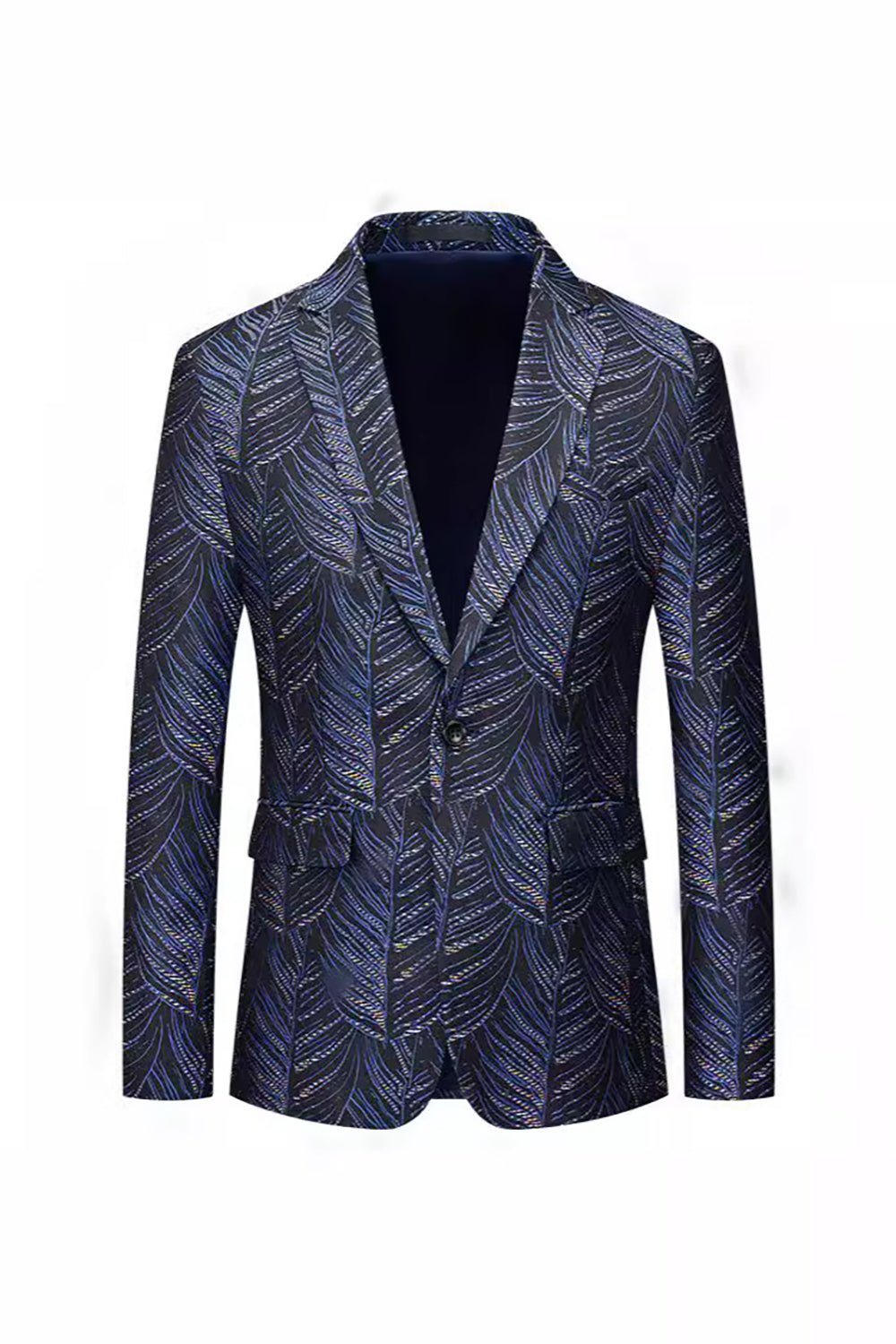 Dark Navy Lapel Notched Jacquard Men's Blazer